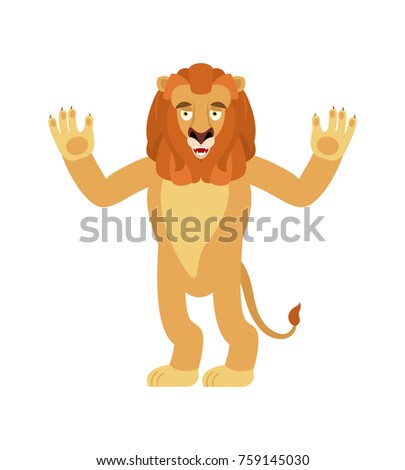 Imagine de stoc: Lion Happy Wild Animal Merry Emoji Joyful Beast Vector Illust