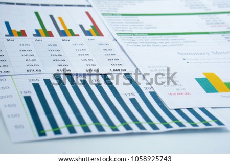 ストックフォト: Financial Banking Stock Spreadsheet With Stack Of Coin And Backg