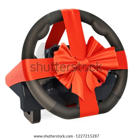 Foto stock: Steering Wheel With Bow On White Background Isolated 3d Illustr