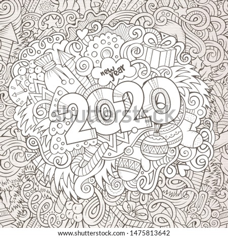 ストックフォト: 2020 Hand Drawn Doodles Contour Line Illustration New Year Poster