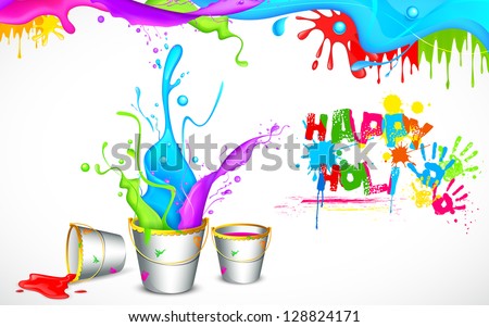 Festival Colorful Holi With Bucket Full Of Colors And Pichkari D ストックフォト © Vectomart