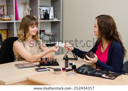 Foto stock: Beauty Consultant Business Card Transmits Office Staff