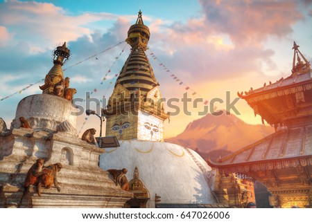[[stock_photo]]: Stupa In Swayambhunath Monkey Temple In Kathmandu Nepal