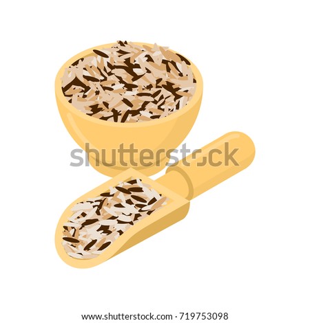 Foto stock: Wild Rice In Wooden Bowl And Spoon Groats In Wood Dish And Shov