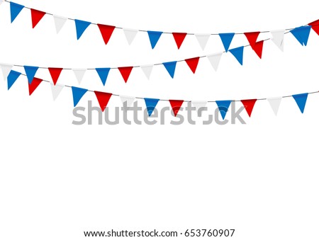 Сток-фото: Russian Flag Festive Bunting Against Party Background With Flags Garland Garlands Of Red White Blu