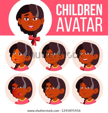 Stockfoto: Indian Girl Avatar Set Kid Vector Kindergarten Hindu Asian Face Emotions Emotional Facial Peo