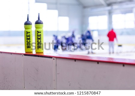 Drink Bottle On Board Ice Hockey Rink [[stock_photo]] © fotoduki