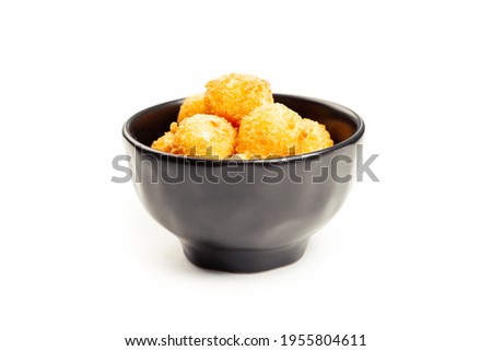 Сток-фото: Puffed Golden Cheese Balls As Classic Kids Snack On Wooden Background