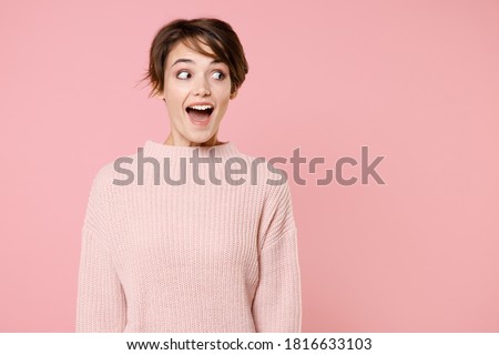 Zdjęcia stock: Portrait Of Amazed Surprised Brunette Female Keeps Mouth Widely Opened Doesnt Expect To Recieve Un