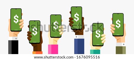 [[stock_photo]]: Smartphone Mockup In Human Hand Send And Receive Money Finance Operation Vector Flat Colorful Tech