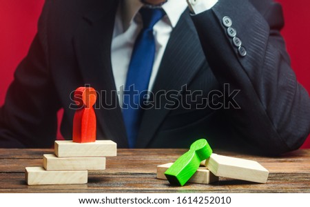 Foto stock: Businessman Is Upset By Defeat Of His Protege Loss Failure Mistake Handling Weakness Incompetenc