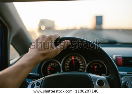 Stock photo: Steering Wheel On A Highway
