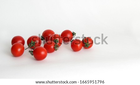 Stock photo: Scattered Fresh Ripe Cherries With Tails Leaves On A White Background Cherry Background Fruit Bac