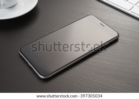 Сток-фото: Close Up Of Digital Tablet Mobile Phone And Blank Paper On Wooden Table