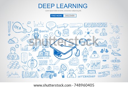 Foto stock: Deep Learning Concept With Business Doodle Design Style Online