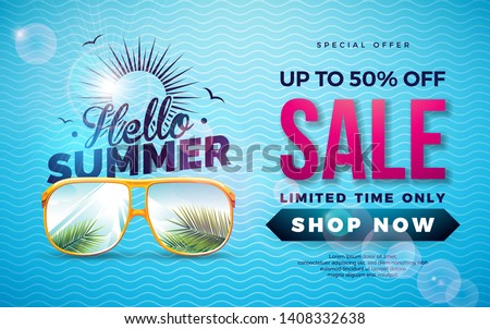 Сток-фото: Summer Sale Design With Flower Toucan And Exotic Leaves On Nature Green Background Tropical Floral
