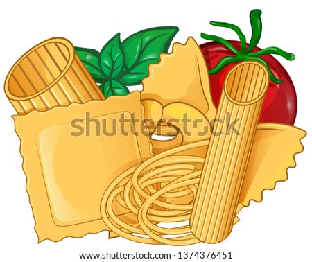 Foto stock: The Real Italian Pasta Foodwith Basil And Tomato Vector Illustr