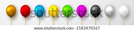 Stockfoto: Realistic Black White Red And Gold Balloons With Shadow Shine Helium Balloon For Wedding Birthda