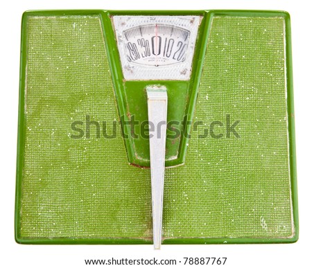 Foto stock: Vintage Dirty Green Bathroom Scale Isolated On White Background