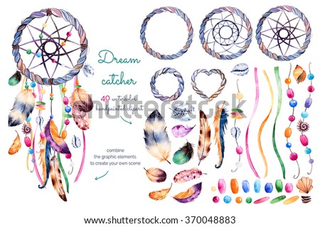 Stock fotó: Color American Indians Dreamcatcher With Bird Feathers And Geome