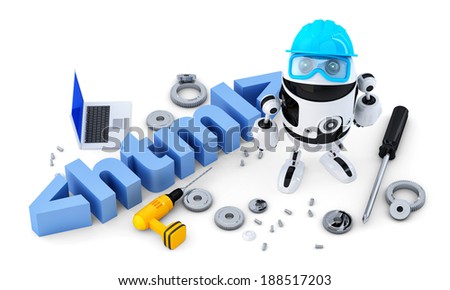 Stockfoto: Robot With Html Sign Technology Concept Isolated Containsclipping Path