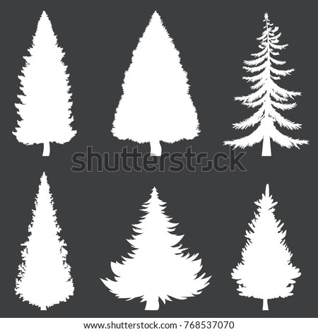 Stockfoto: Pine Drawing Tree On White Bacground Black Silhouette Wood Graphic Arts