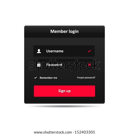 Stockfoto: Dark Login Form Template Design With Username And Password Detai