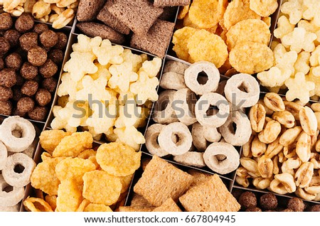 Foto stock: Corn Flakes Set Decorative Chess Pattern Top View Cereals Background