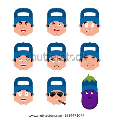 Foto stock: Plumber Set Emotion Avatar Sad And Angry Face Guilty And Sleep