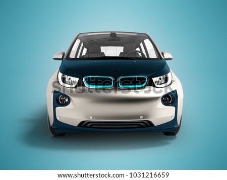 Foto stock: Modern Electric Car Dark Blue Gray Front 3d Rendering On Gray Ba