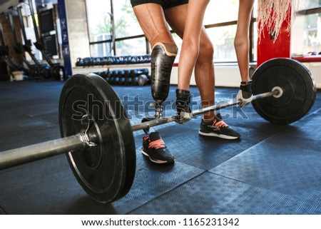 Stockfoto: Cropped Image Of European Disabled Invalid Woman Wearing Prosthe