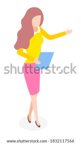 Zdjęcia stock: Portrait Of Beautiful Office Woman With Long Brown Hair In Busin