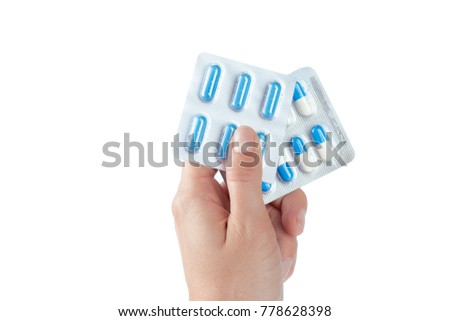 [[stock_photo]]: Medical Drugs Addiction Hand Holding Blisters With Pills Antidepressant Dependence Vector Illustr