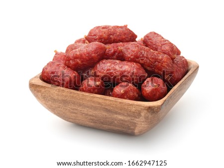 [[stock_photo]]: The Hunting Sausages On A White Plate Is Isolated On The White B