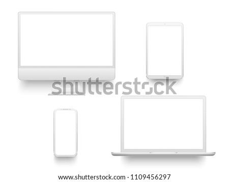 Foto d'archivio: Set Of 3d Realistic Tablet Pc Computer Template White And Black Variation