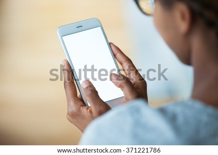 Foto stock: African American Business Woman Holding A Tactile Tablet Display