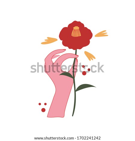 Imagine de stoc: Simplicity Elegant Graceful Woman With Bouquet Of Flowers Posing In Studio