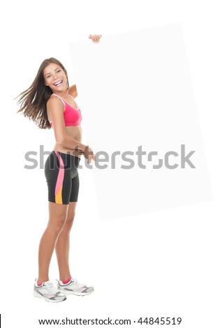 Sporty Woman Holding Blank Placard Stockfoto © Ariwasabi