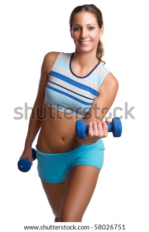 Stockfoto: Smooth Skin Beautiful Brunette Woman Working Out Weight Bench