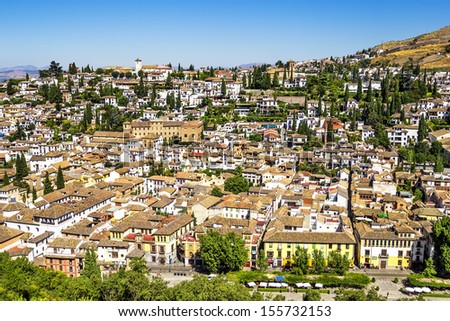 Foto stock: Alhambra Castle Towers Cityscape Churchs Granada Andalusia Spain