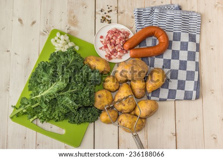 ストックフォト: Ingredients To Make Typical Dutch Boerenkool With Kale Cabbage