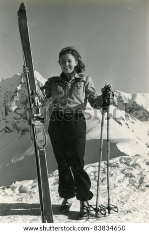 Foto stock: Vintage Photos With Vintage Skier