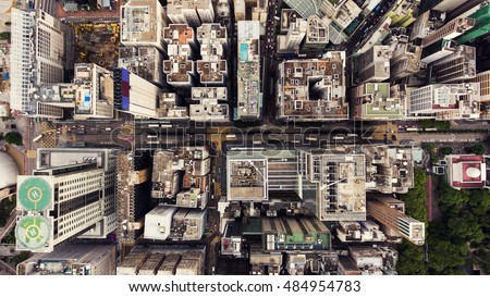 Foto stock: Aerial Cityscape View With Building Construction Hong Kong Tilt Shift