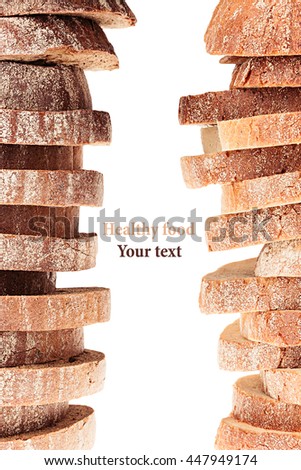 ストックフォト: Pile Of Slices Of Black Rye Bread With A Crispy Crust On A White Background Decorative Ending Bord