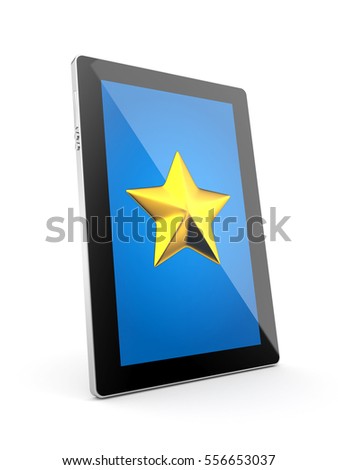 Stok fotoğraf: Tablet Computer With Gold Star Icon Favorite Concept 3d Illustration