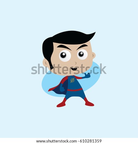 Stock fotó: Adorable And Amazing Cartoon Superhero In Classic Pose In Front Of City View