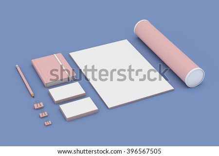 Stock fotó: Blue Pink Branding Mockup With Blank Sheets Envelope And Hard Hat 3d Rendering