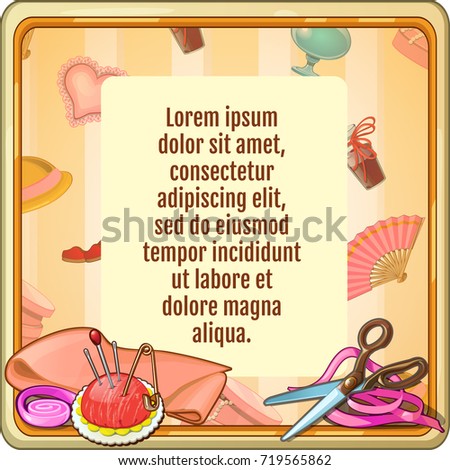 Сток-фото: Cute Poster With Sample Text With Objects For Needlework Vector Cartoon Close Up Illustration