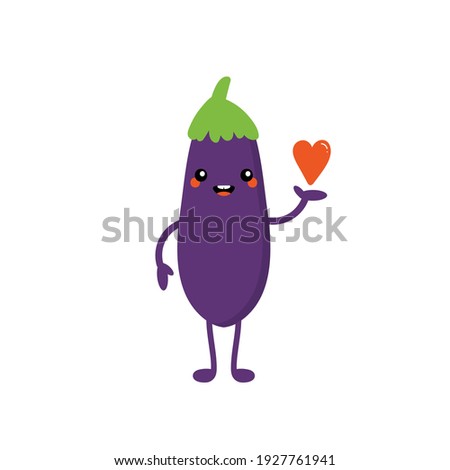 Foto stock: I Love Eggplant Heart Of The Purple Eggplant Vector Illustrati