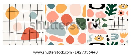 Stock foto: Vector Seamless Pattern Abstract Hand Drawn Flowers With Different Textures Floral Composition Fr